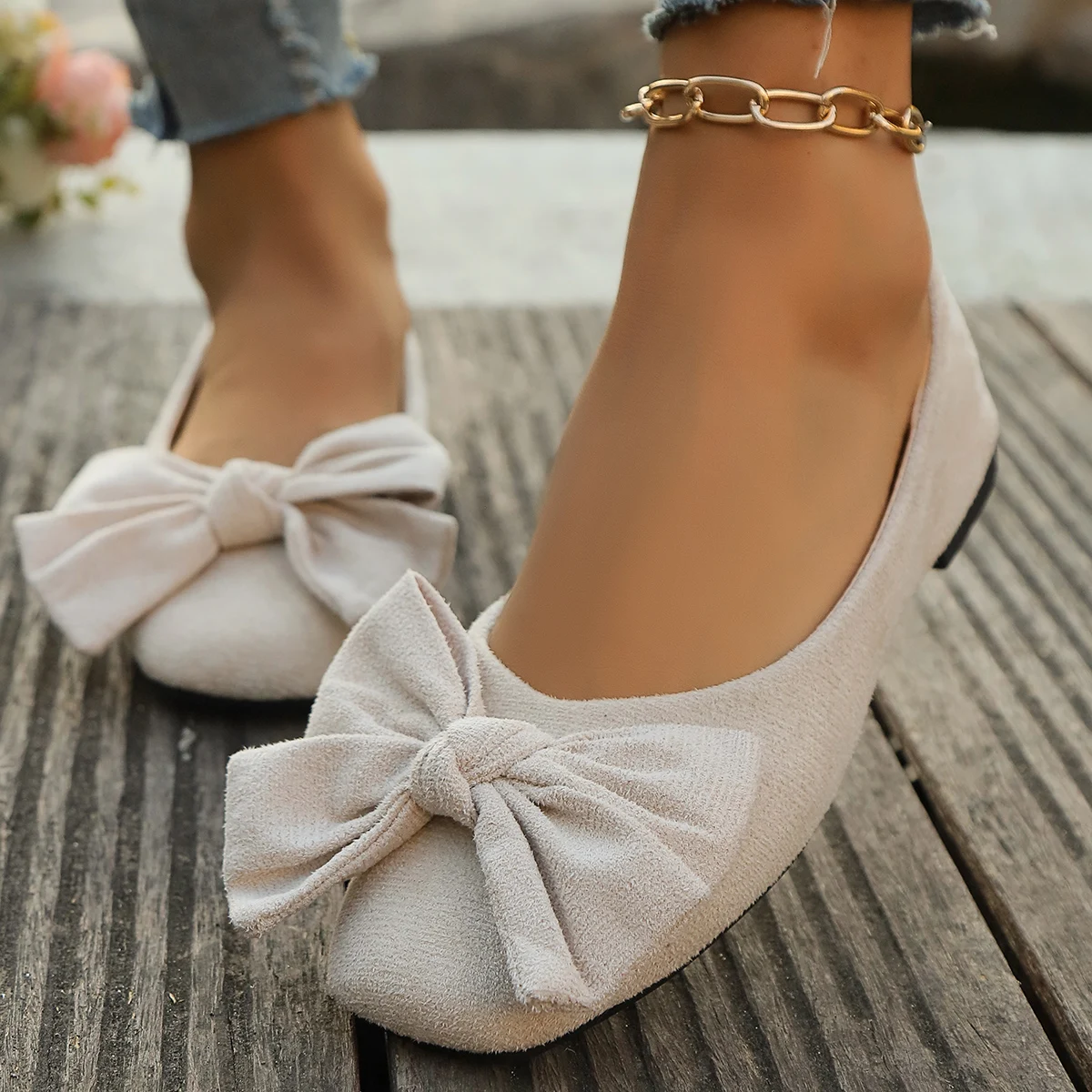 Women Bow Decor Square Toe Fla - Women'S Shoes For Flat Feet 评论和价格