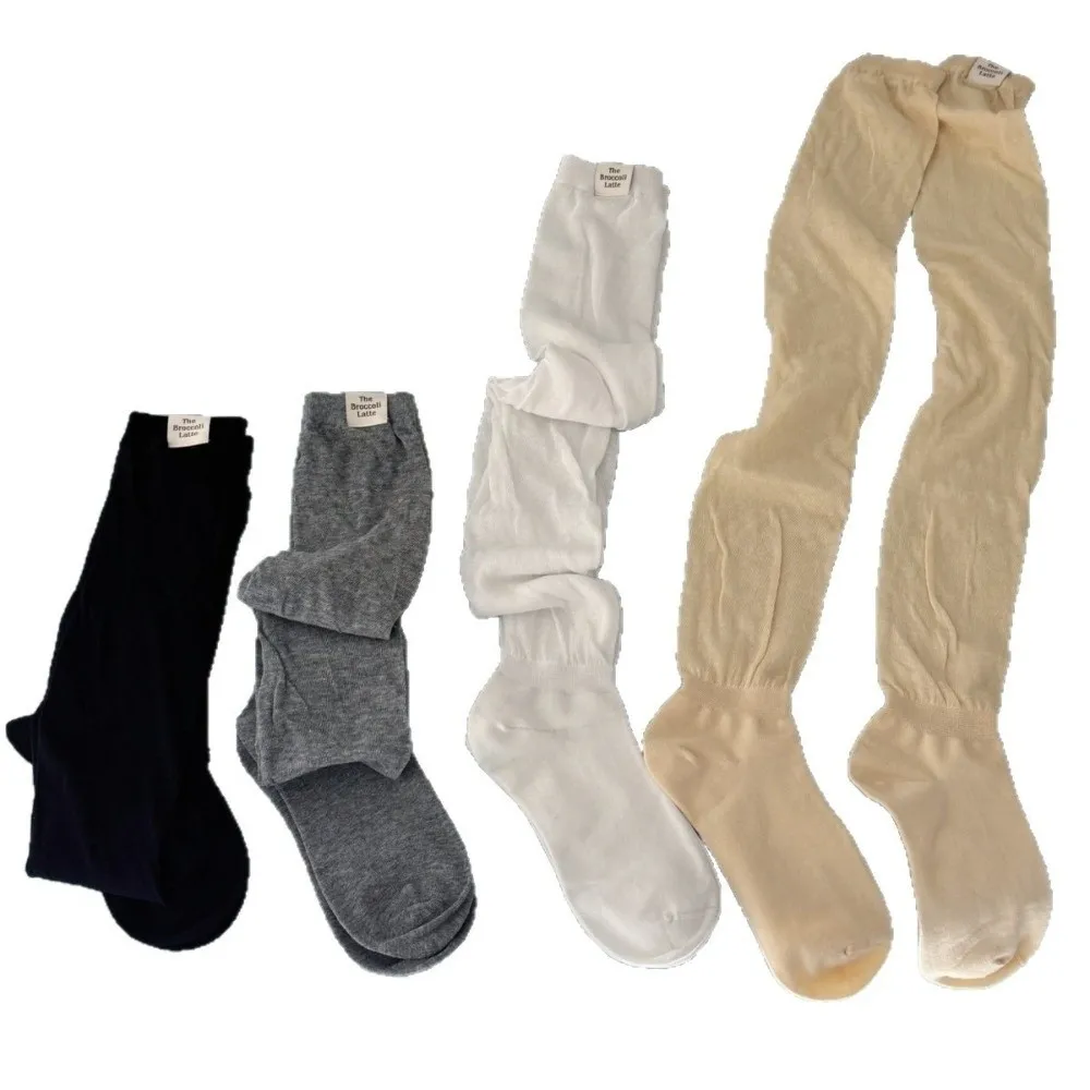 1Pair Korean Fashion Knitted Mesh Thigh High Socks Breathable Solid Color Calf Socks Anti-Slip Knee High Socks Women