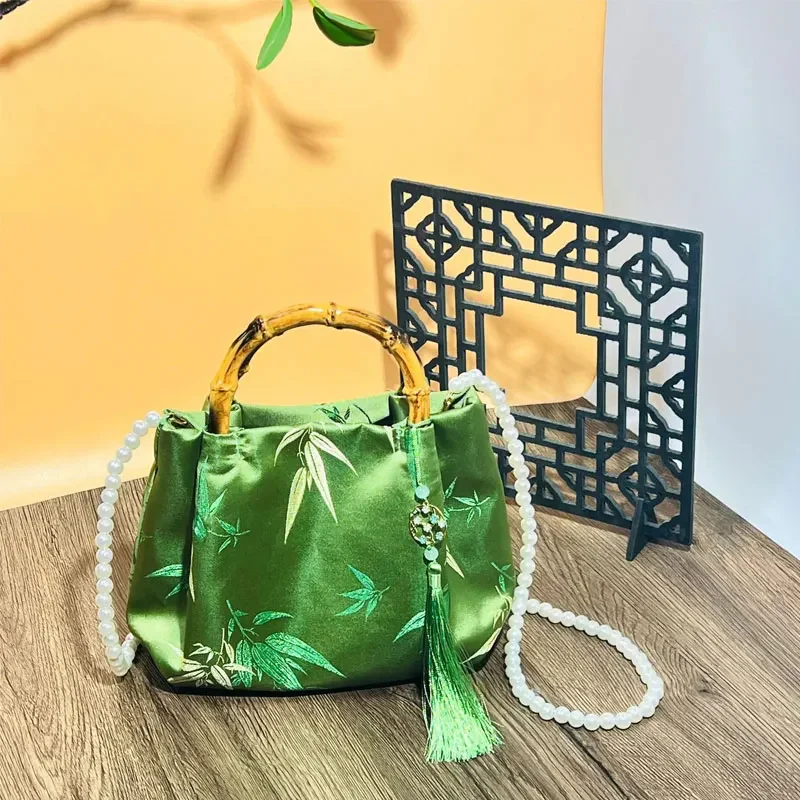 NamcheBarwa Chinese Style Embroidered Handbag Retro Pearl Crossbody Bag Hanfu Qipao Shoulder Purse for Women Wedding Evening view 3