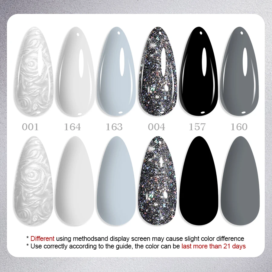 QAZIXU 1/6Pcs Grey White Color Nail Gel Polish Glitter Gel Semi Permanent UV Gel Winter Soak Off UV LED Nail Art Popular Color