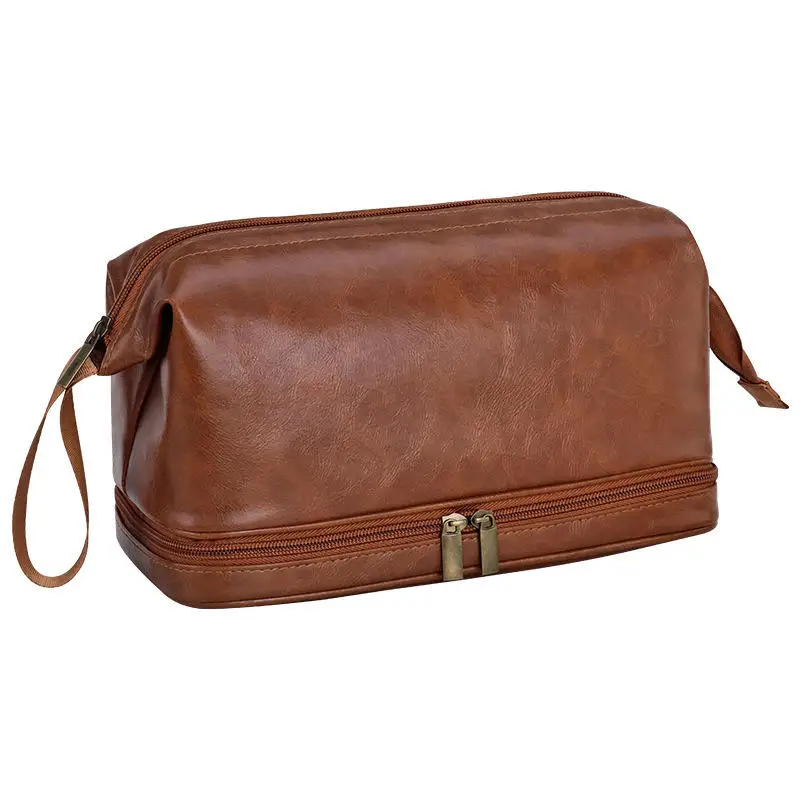 بو الجلود حقيبة أدوات الزينة مقاوم للماء الرجال السفر حقيبة متعددة الوظائف المرأة مستحضرات التجميل أدوات الزينة حقيبة التخزين سستة حقيبة التخزين #6