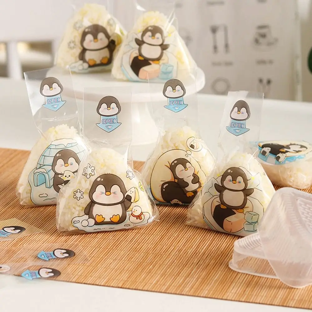 Household 50Pcs Rice Ball Packing Bag Penguin Can Be Heated Seaweed Sushi Mould Bag Kitchen Gadget DIY Triangle Bag