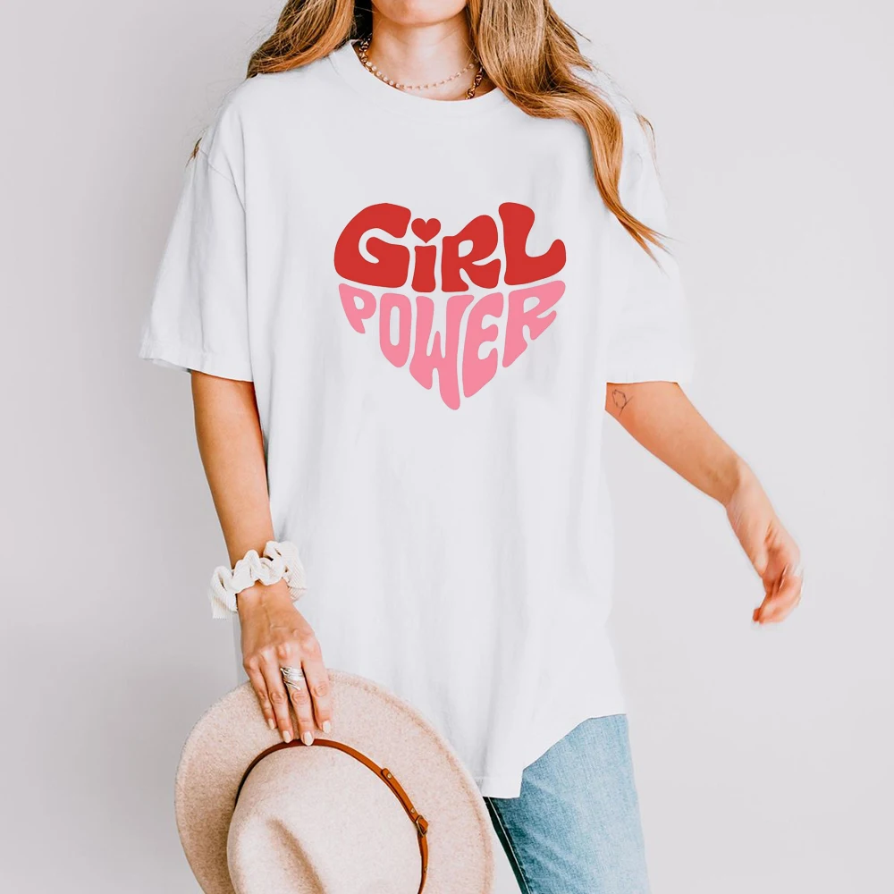 

Girl Power Heart Letter Printed Women T-Shirt Cotton Feminism Casual Fashion Oversized Female Tee Women Clothing