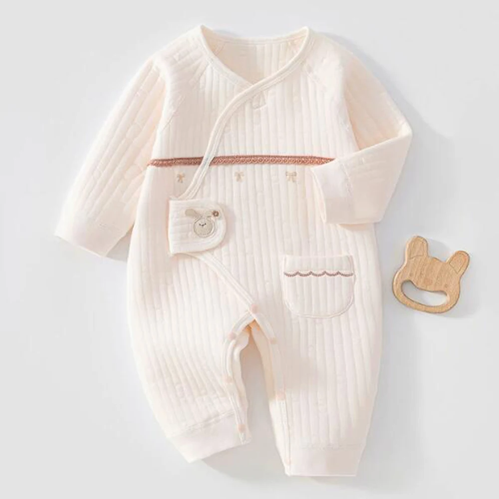 Baby Girl Christmas Romper Pink Quilted Warm Autumn Winter Newborn Baby Clothes Hospital 0 6 Months Baby Jumpsuit New Arrival
