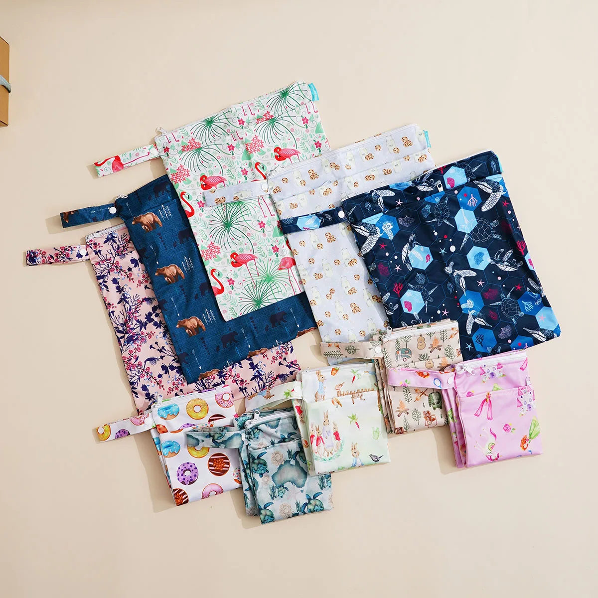 HappyFlute Reusable Waterproof Diaper Bag – 10 Random Print Designs, Eco-Friendly Washable Baby Tote for Travel & Storage