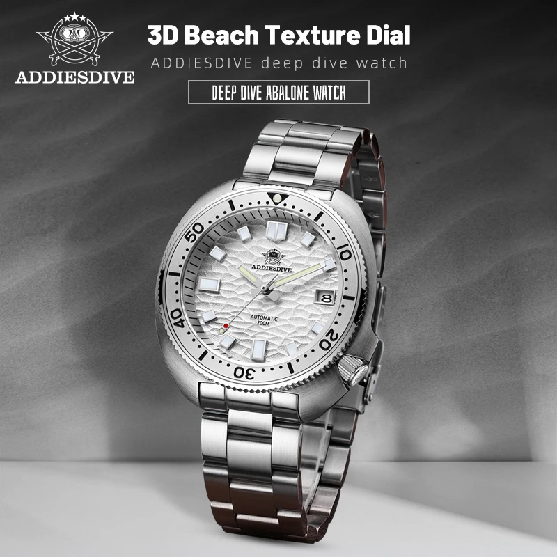 ADDIESDIVE Man Automatic Mechanical Watch Top Brand Silver Casual Stainless Steel 200m Waterproof Sapphire Glass Luminous Watch