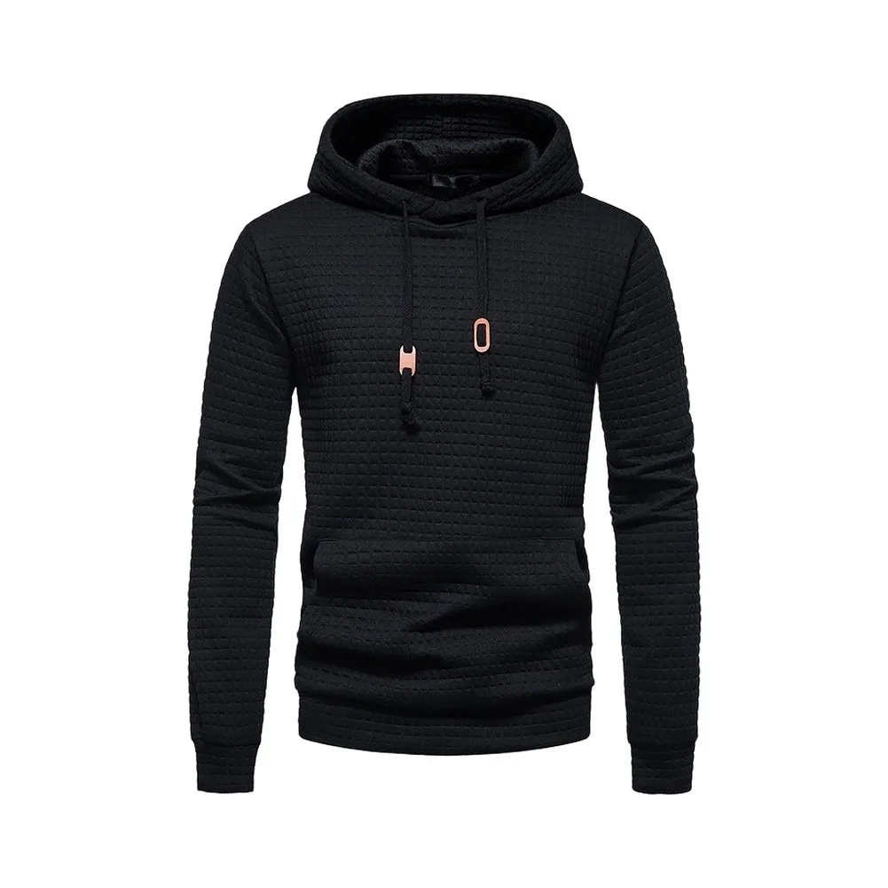 Solid Color Hooded Sweatshirt for Men with Drawstring Hood Designed for Casual Wear and Office-Friendly Styling