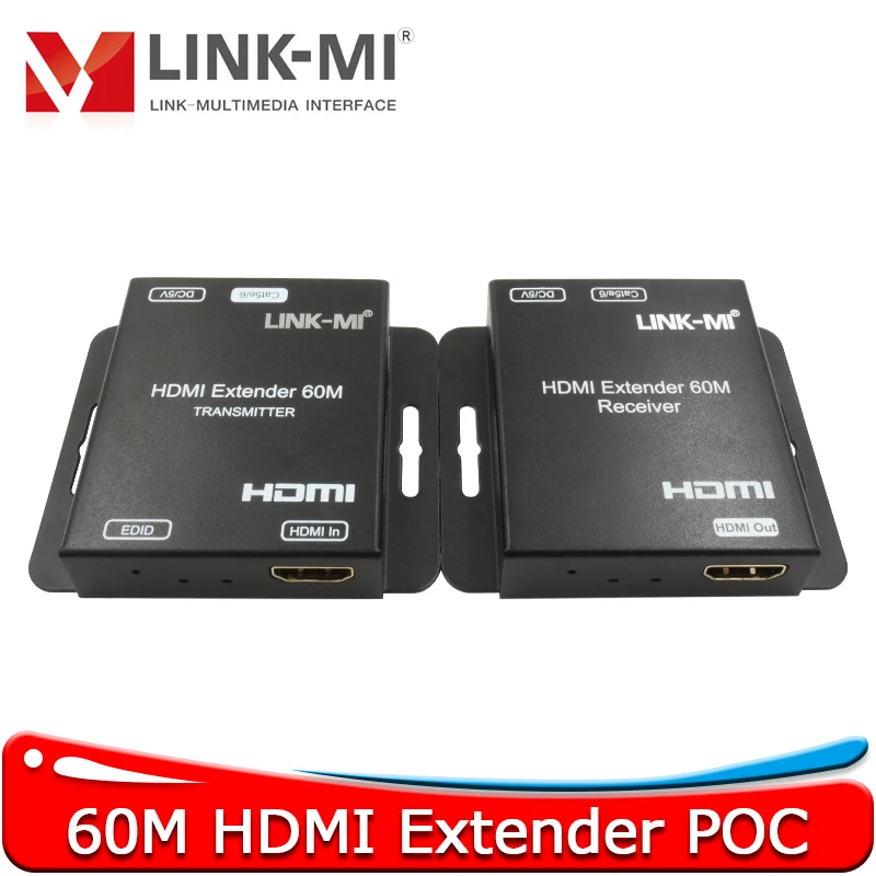 

HDMI Extender 60m over Cat5e/6 Support 1080p@60Hz 3D EDID Dual POC 60 meter HDMI Extender linkmi