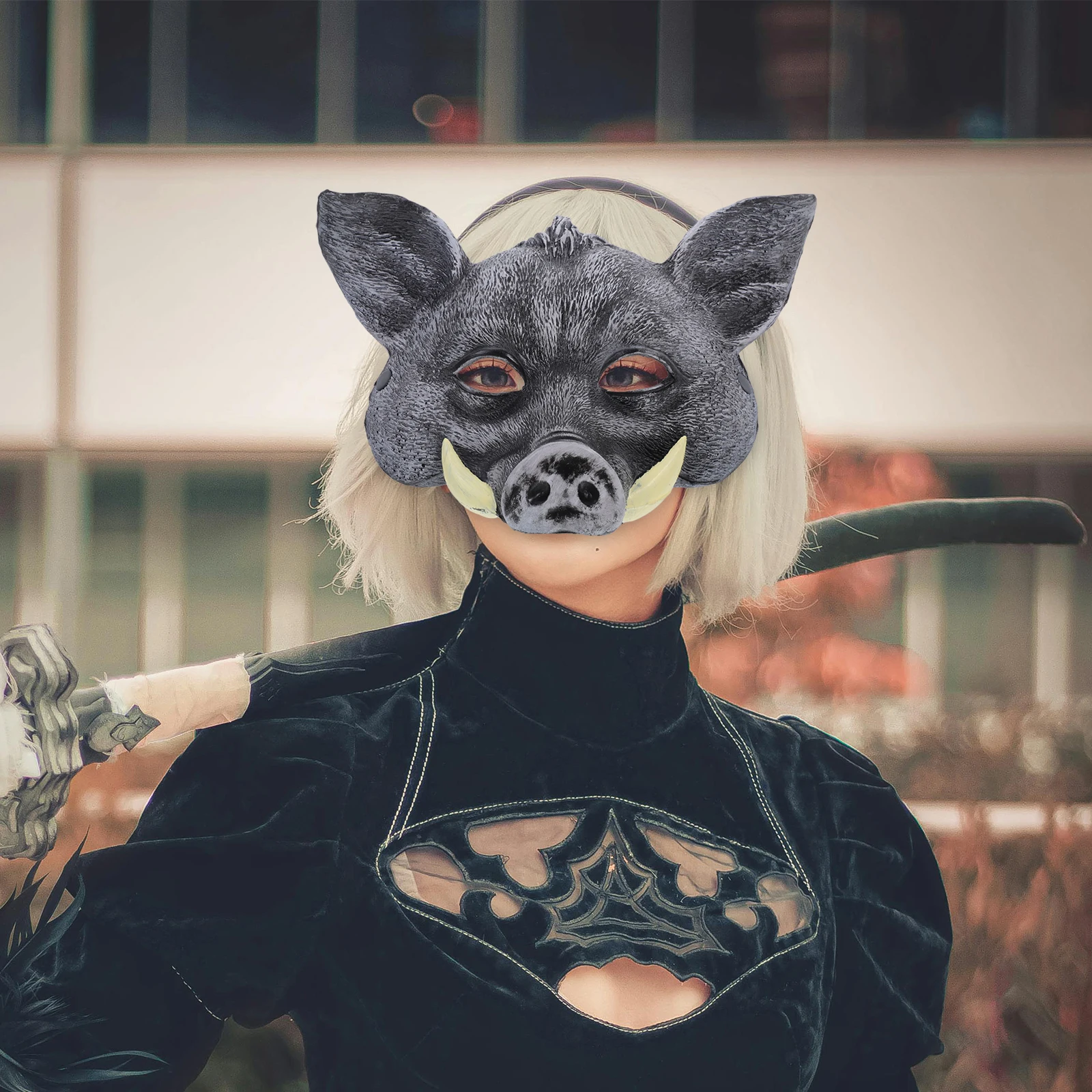 

Premium PU Wild Boar Mask Halloween Animal Grey Decorative Cosplay Props Masquerade Party Accessory Toy