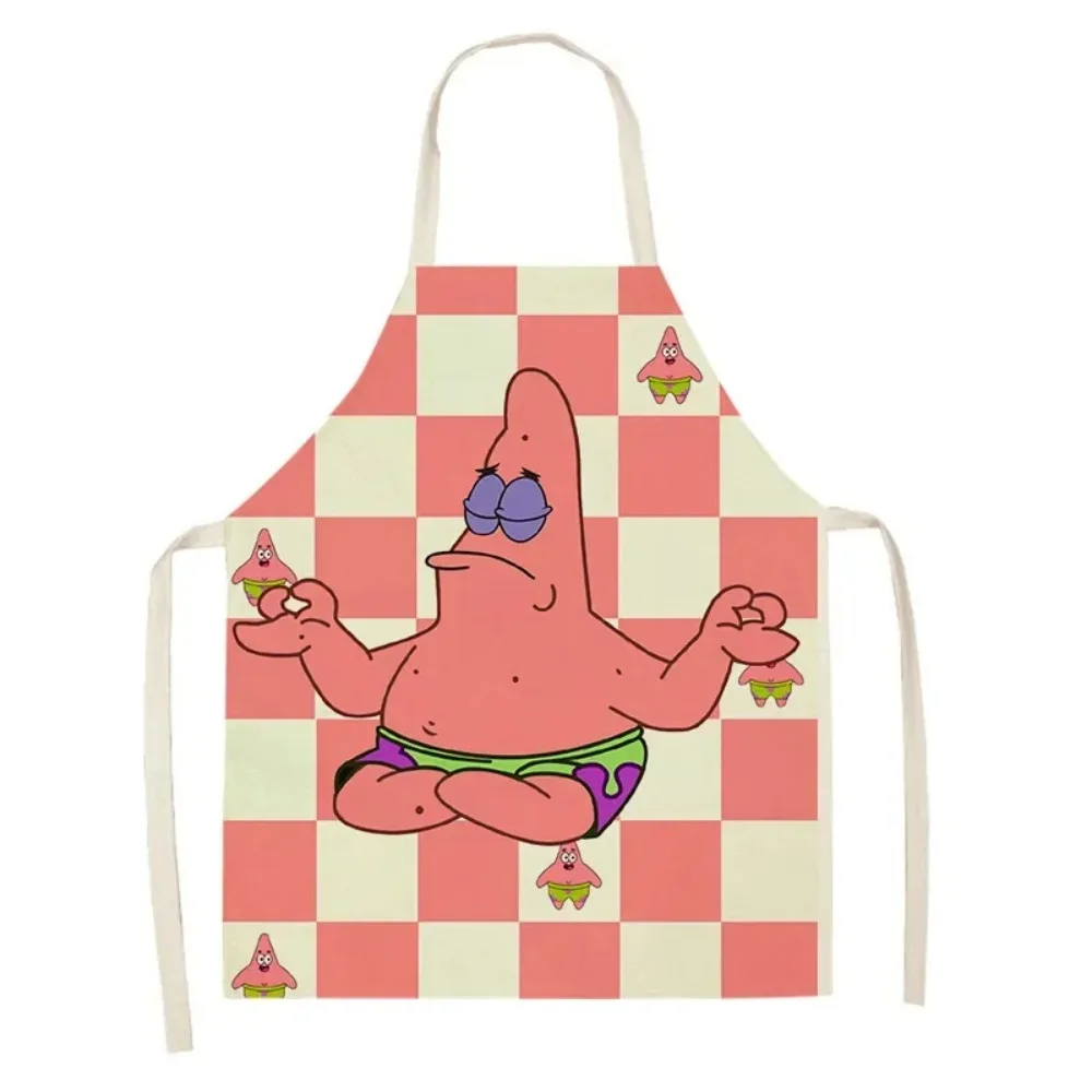 SpongeBob Patrick Kitchen Aprons for Adults Linen Bibs Anime Cooking Baking Apron for Boys Girls Cleaning Apron Parent-child