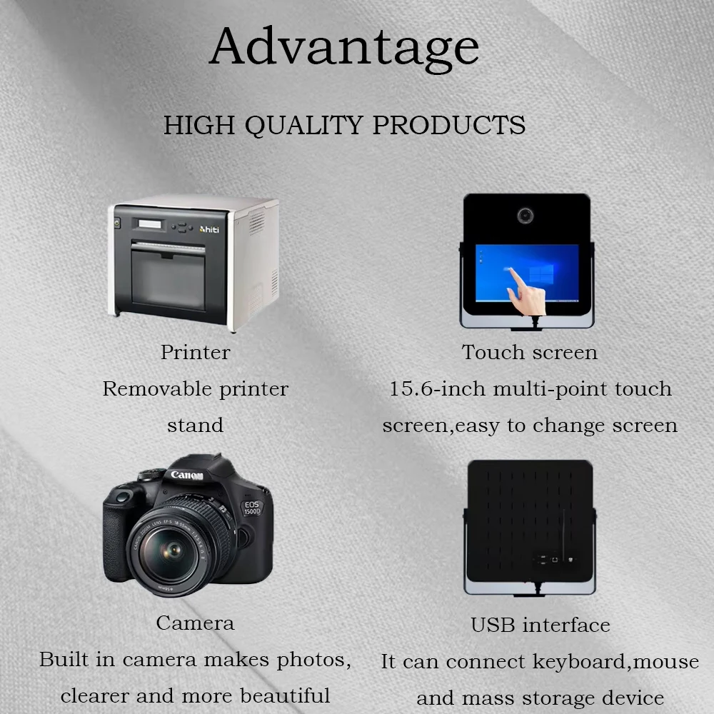 結婚式イベント用ポータブルセルフィーマジックミラーフォトブース、タッチスクリーンLEDフレームキオスク、内蔵プリンター付き