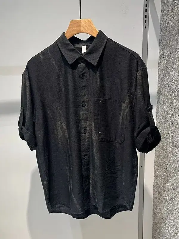 

Retro Cotton Linen ort Sve Casual irt Men's Five Sve Thin Breathable Spring New Sle Haome Trendy Brand irt