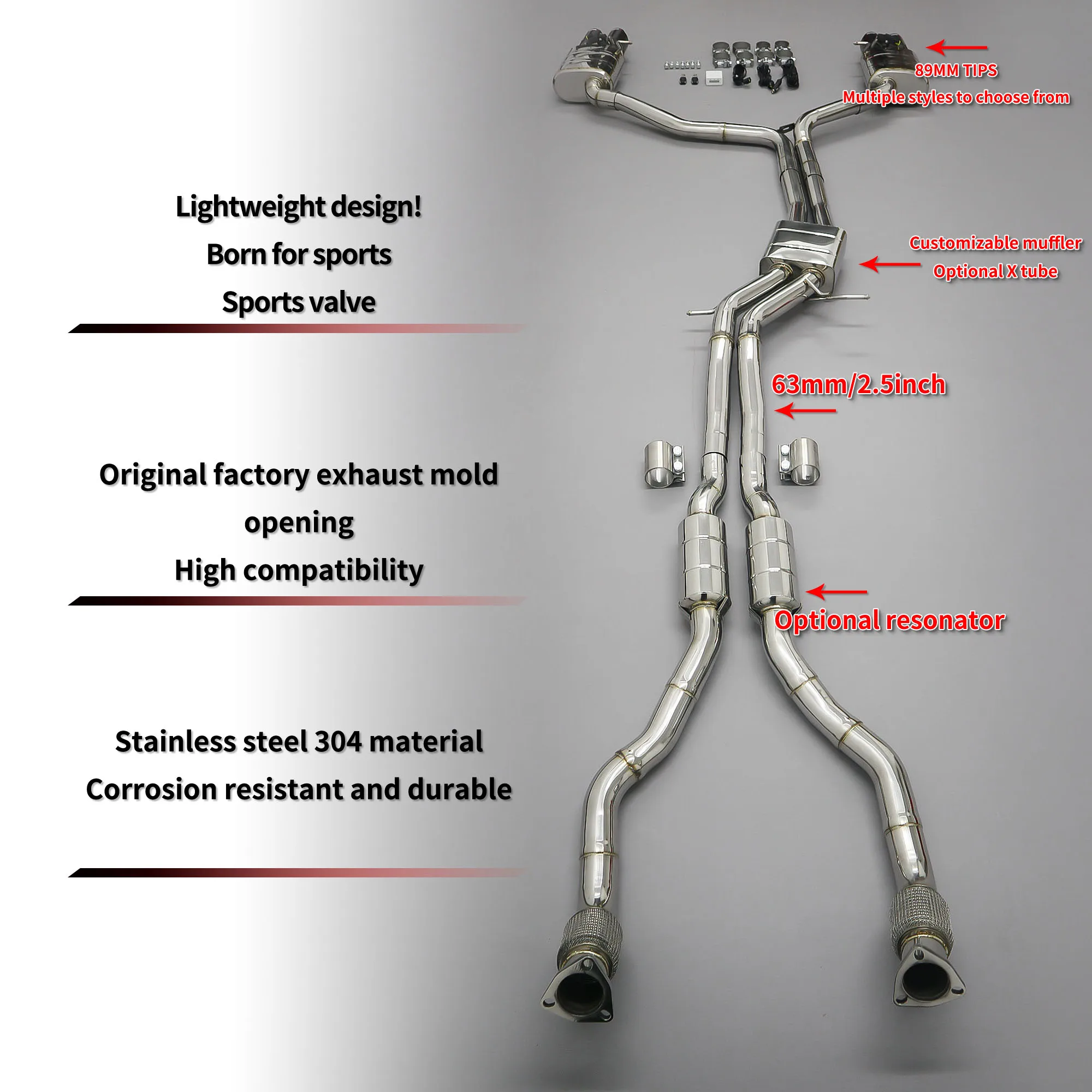 

HEO Stainless Steel 304 Catback Exhaust For Audi S6 S7 C7 4.0T 2013-2018 Turbo Performance Catback Exhaust Muffler