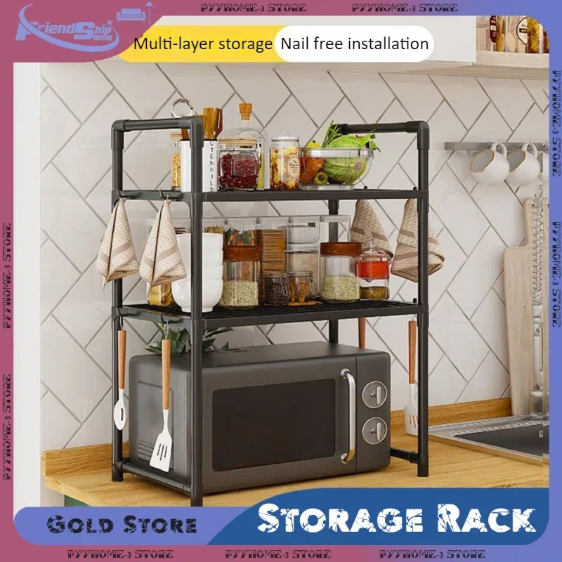 Kitchen Microwave Storage Rack Elevated Design Bilayer Countertop Shelf Organizer Oven Stand Modern Kitchen Accessories for Home