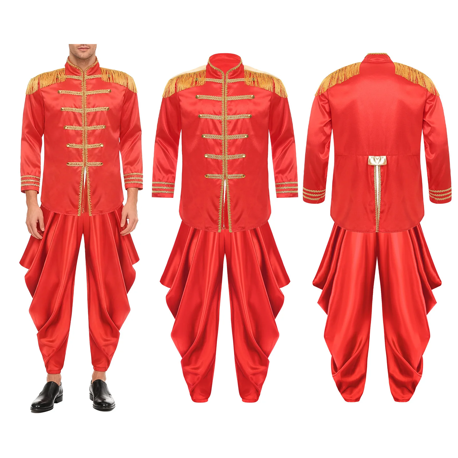 Disfraz Hippie Music Star de los años 60 para hombre, disfraz de Halloween, Navidad, SGT, sargento, pimienta, chaqueta con pantalones bombachos holgados, vestido elegante para fiesta