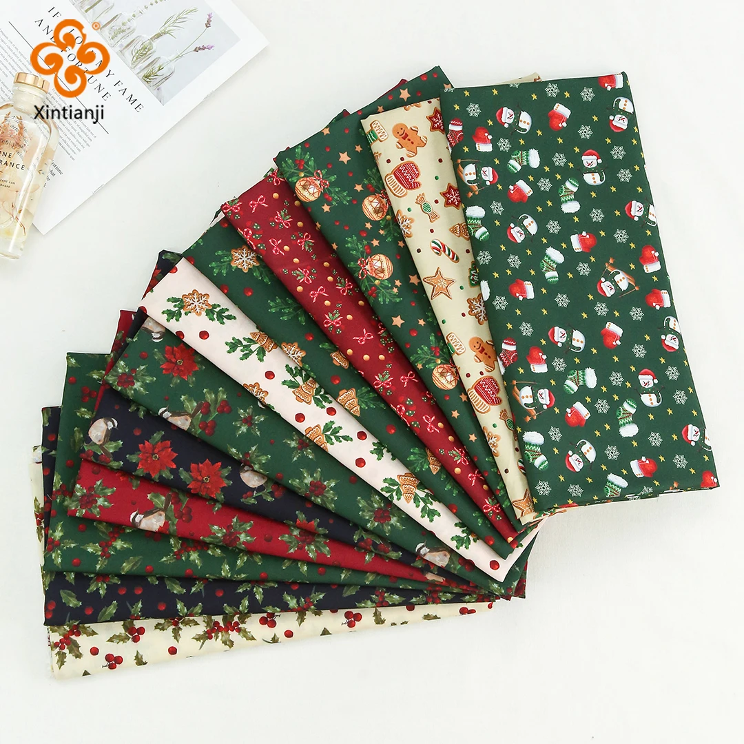 150X50cm Christmas Fabric Cardinal Joyful Traditions Holiday Decoration Fabric Bird, Snowflake, Holly Leaf Pattern Cloth