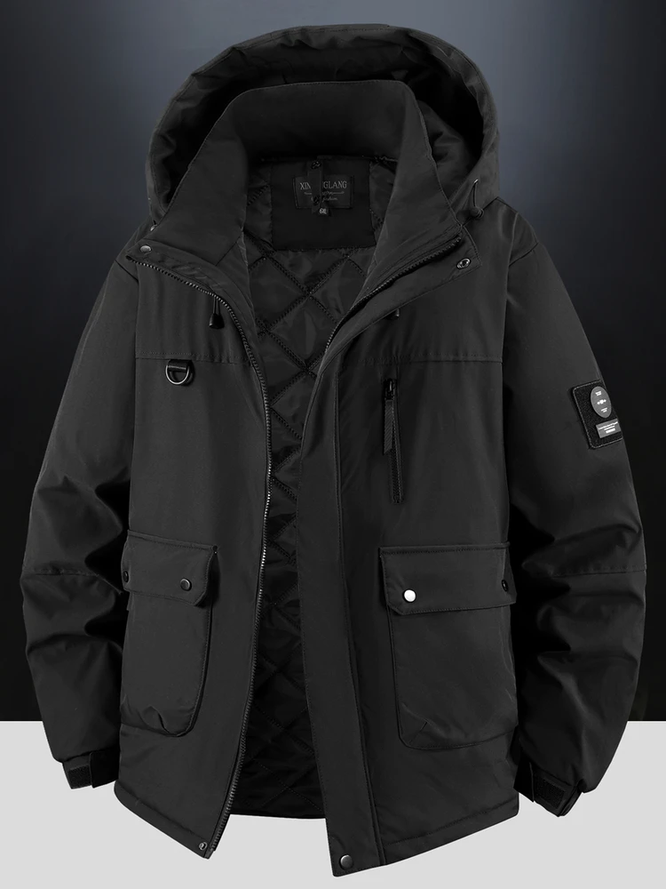 

Мужская теплая куртка из утолщенного хлопка на осень-зиму, с длинными рукавами, на молнии, из полиэстеровой ткани, очень большого размера