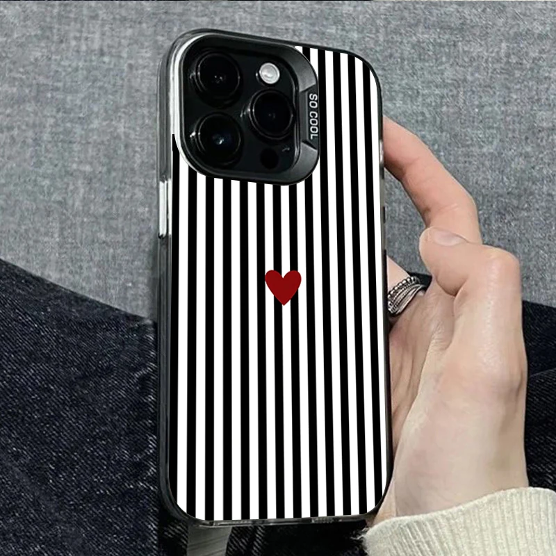 

INS Cute Small Love Heart Pink Blue Striped Phone Case For Xiaomi Redmi Note 14 Pro Plus 5G 13 12 11 10 Redmi 14C 13C 12C Cover