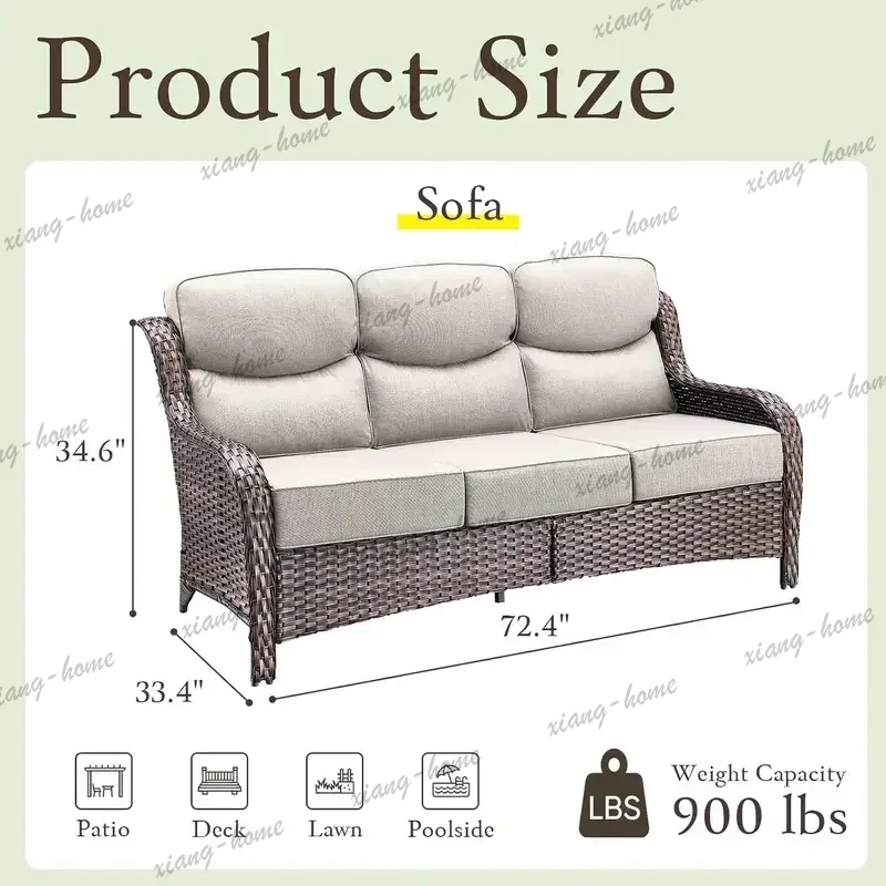 FG High Quality Outdoor Wicker Patio Sofa, All Weather Resistant Furniture with High Backrest, Deep Seat and 6 Inch Thick Cushio