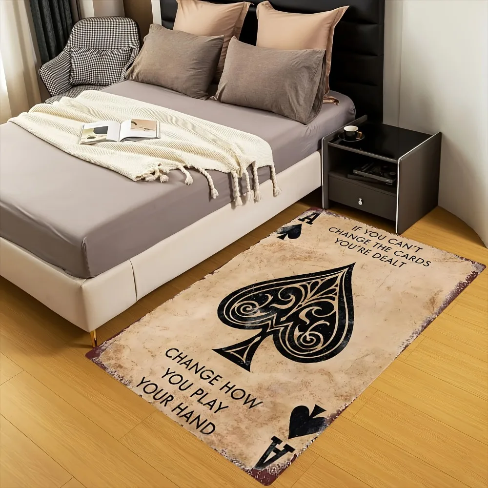 Inspirational Ace of Spades Pattern Non-Slip Floor Mat, Lightweight Decorative Rug for Living Room and Bedroom