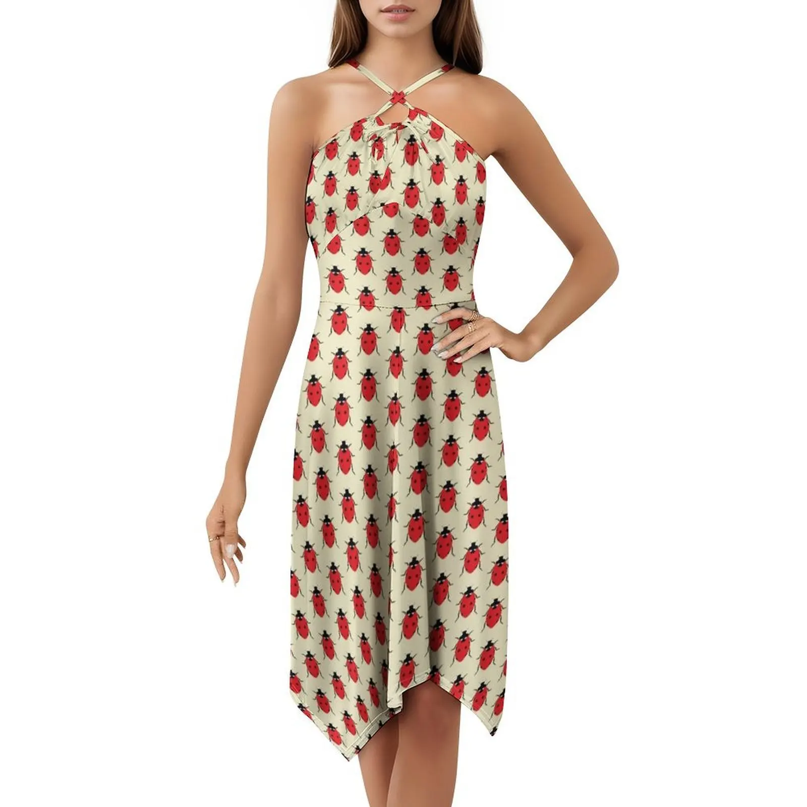 Vestido de estilo coreano para mujer, vestido informal elegante para fiesta o uso diario, mariquitas manchadas, insectos, biología animal, vestido de mujer