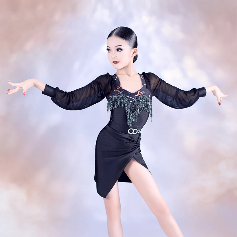 

New Latin Dancing Clothes For Girls Tassel Tops Irregular Skirt Rumba Dancewear Children Samba ChaCha Performance Outfit YS4710