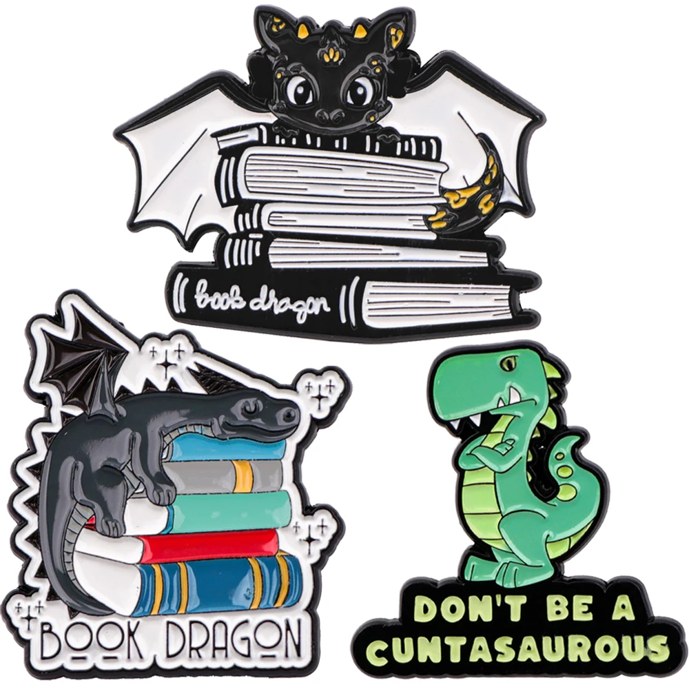 BOOK DRAGON Quotation Enamel Pin Badges on Backpack Lapel Pins Brooches on Clothes Jewelry Accessories