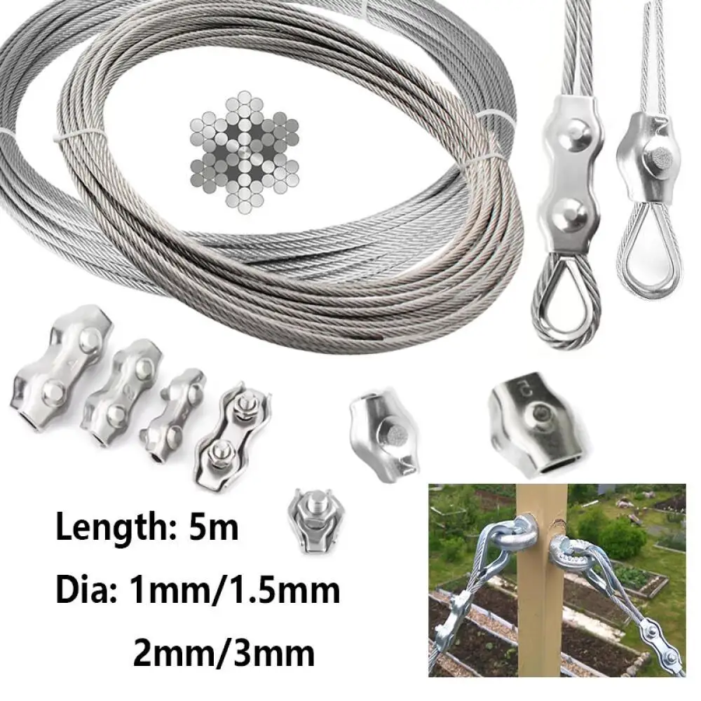 Stainlesss Steel Wire Rope Cable, 1-3mm, 7X7 Core, with Clasp, Clip, and Double-Tube Ferrule, a Relatively Soft Lifting Cable