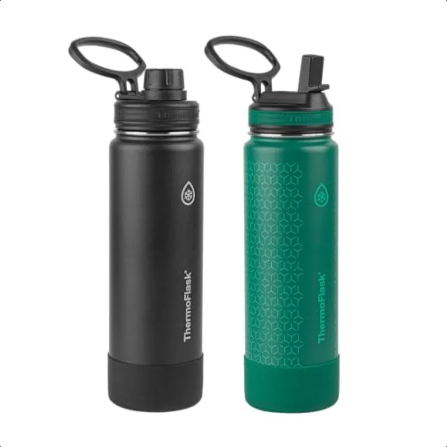 

24 oz Double Wall Vacuum Insulated Stainl Steel 2Pack of Water Bottles Black Malachite