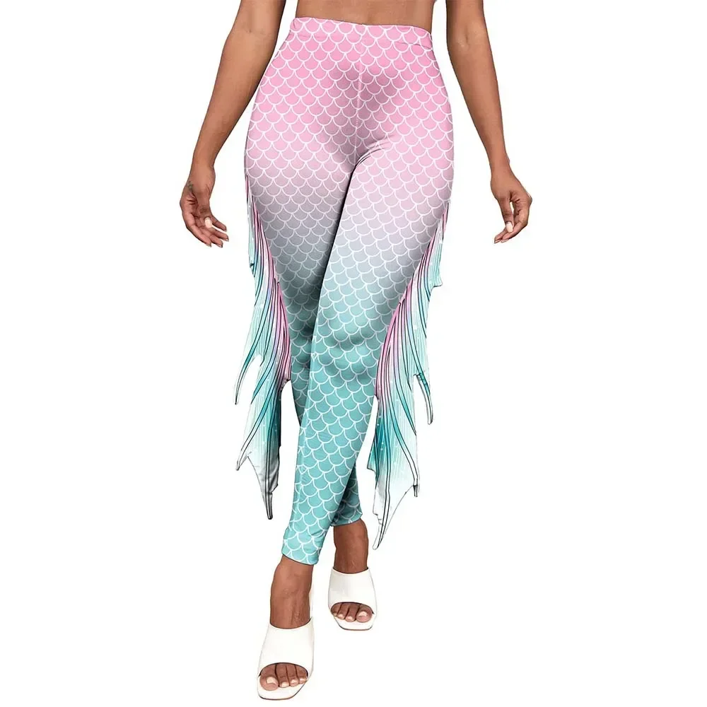 Mallas de sirena con estampado 3D para mujer, pantalones a escamas de pescado, medias elásticas sexis, pantalones de entrenamiento para gimnasio, ropa de Cosplay para vacaciones