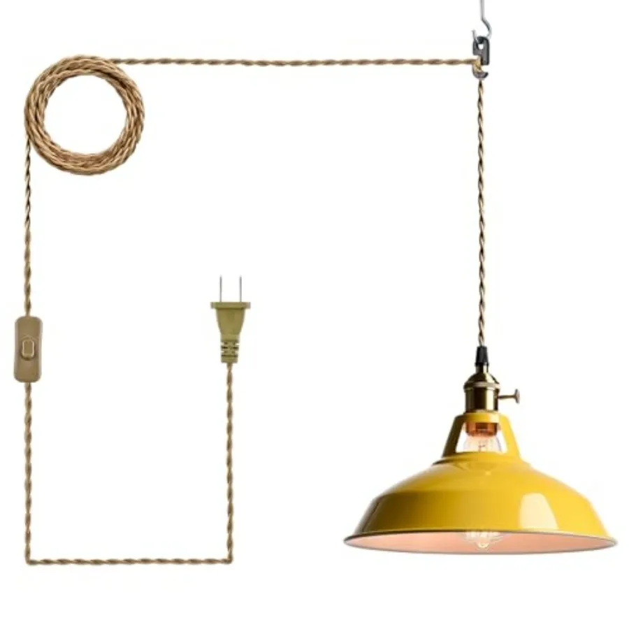 

Nordic Hanging Pendant Light with Plug Metal Barn Hanging Light Fixture for Kitchen Bedroom Foyer