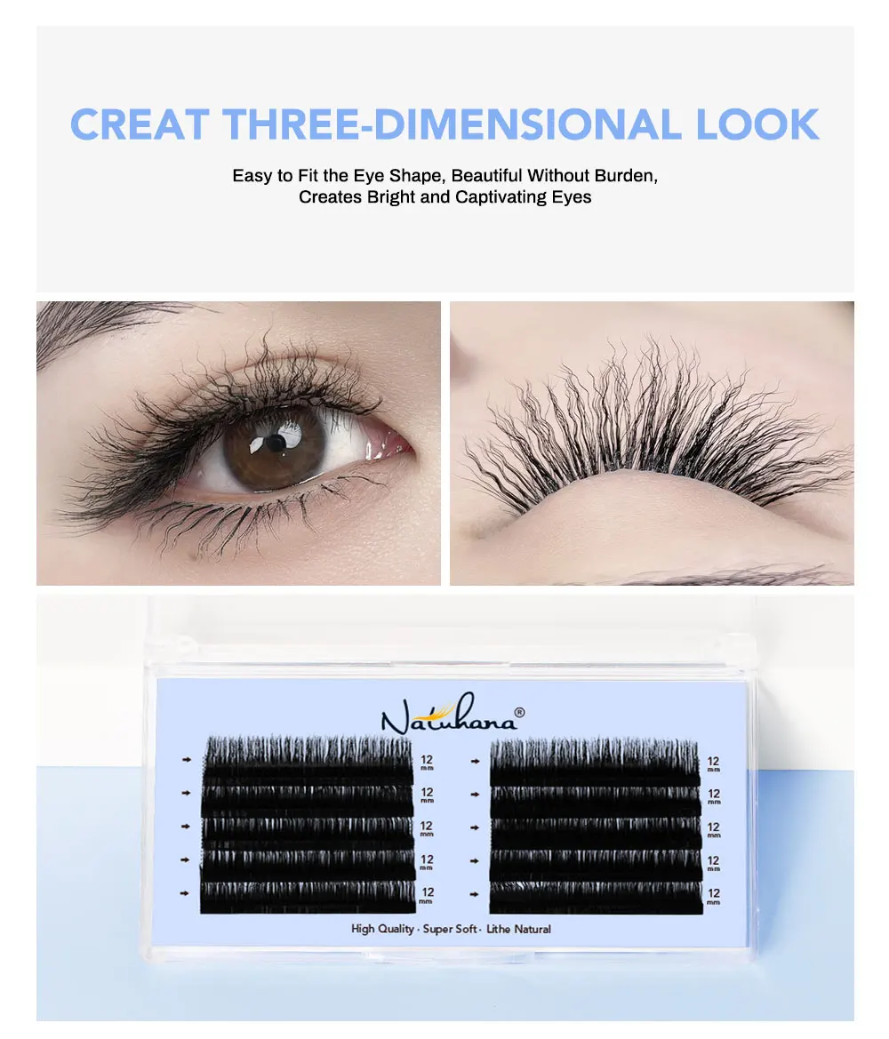 NATUHANA 3D-Wimpern aus lockiger Wolle, lockige Wimpern, flauschige, dicke falsche Wimpern, natürliche, lange, handgefertigte Wimpernverlängerung – Detail 4