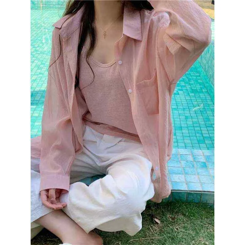 قميص صيفي نسائي من الحرير الثلجي للوقاية من الشمس، قميص رقيق من التنسل والقطن بأكمام طويلة وياقة بولو، كارديجان مفتوح بوظيفة ... #4