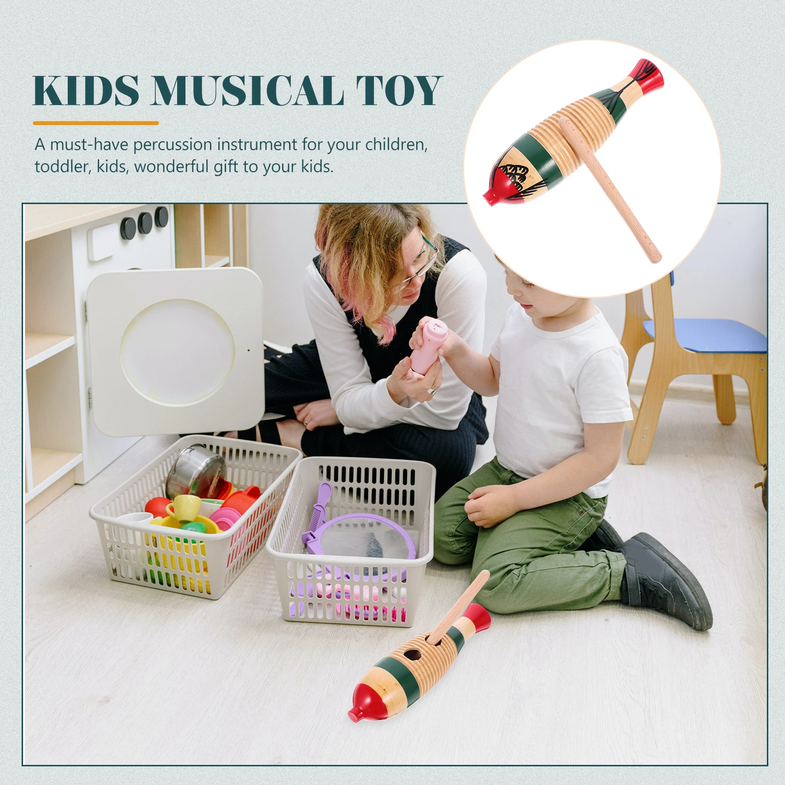 

Frog Croaker Teaching Aid Percussion Instrument Fish Shave Guiro for Toddler Wood Kids Musical Instruments Kids'