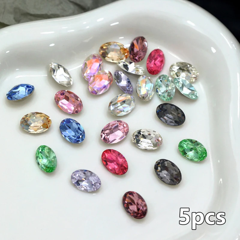 5Pcs Water Diamonds Oval Multi Cut Diamond Crystal Nail Rhinestone 3D Non HotFix Nail Art Decoration DIY Tool