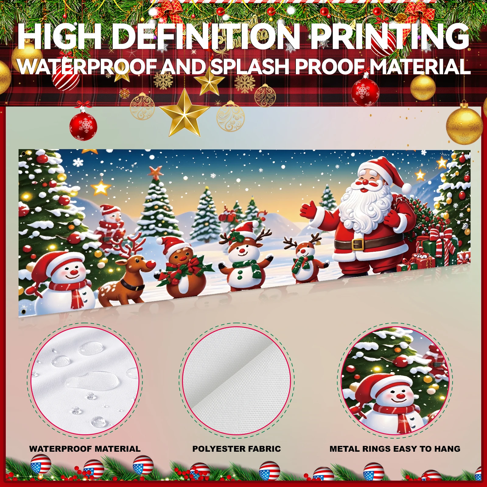 1 Piece (17*78 inches/45*200 cm), Polyester, Q Version Santa Claus Merry Christmas Gateway Banner