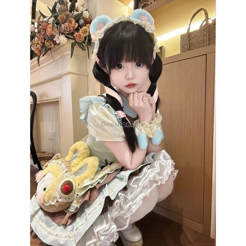 2024 dessertwinkel meisjes jeugd zoet uniform romantisch volant ontwerp schattige lolita pompon jurk korea stijl dagelijkse lolita meid set