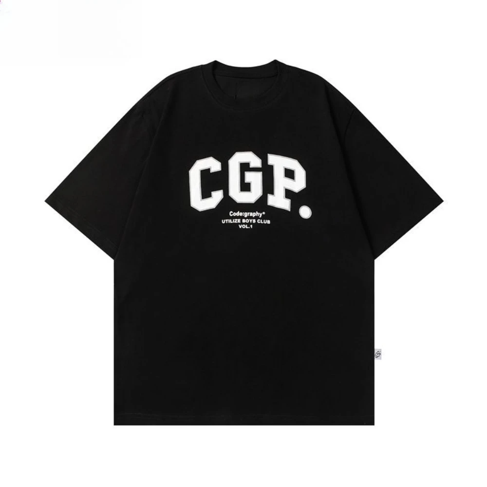 2025 Korean Tide Brand Letter Printing Short-sleeved T-shirt Loose and Comfortable Simple Korean Short-sleeved ins