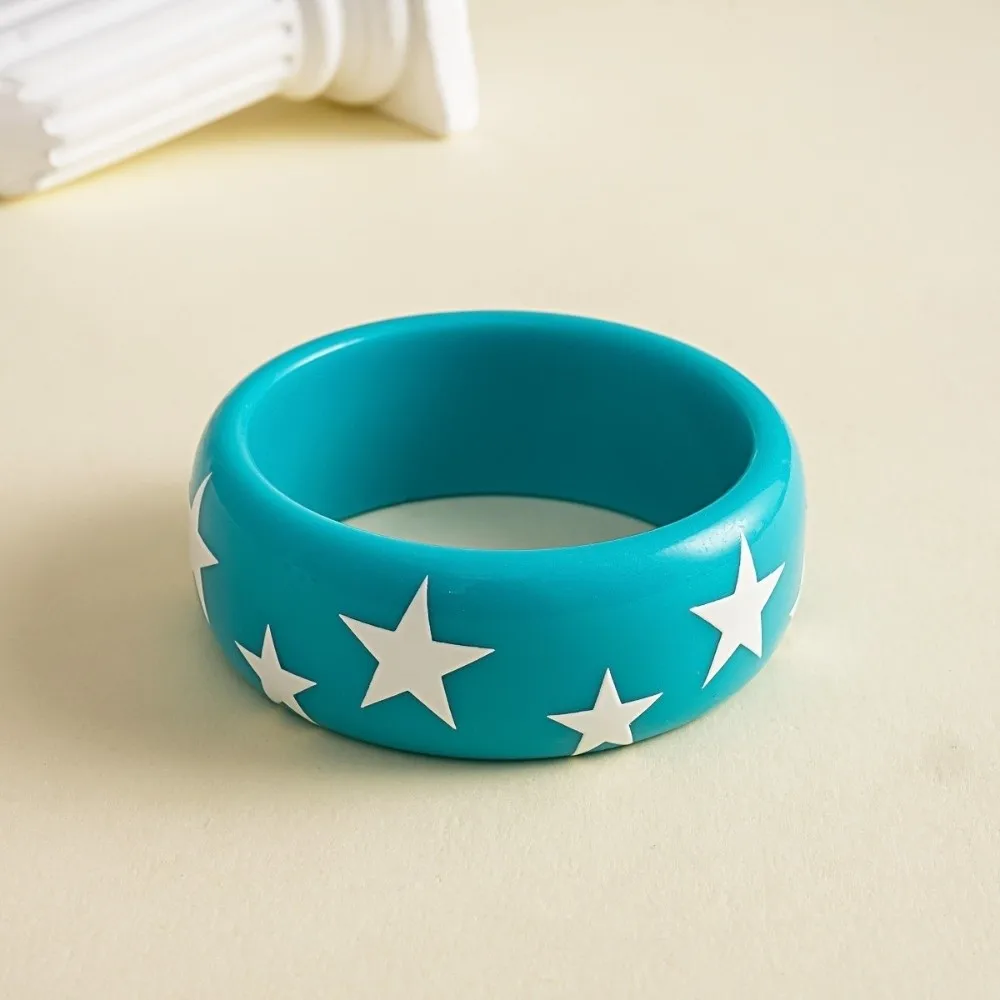 Resin Y2k Star Bangle Korean Ins Smudging Star Wide Bracelet Minority Design Europe American Style Pentagram Hand Ring Girls