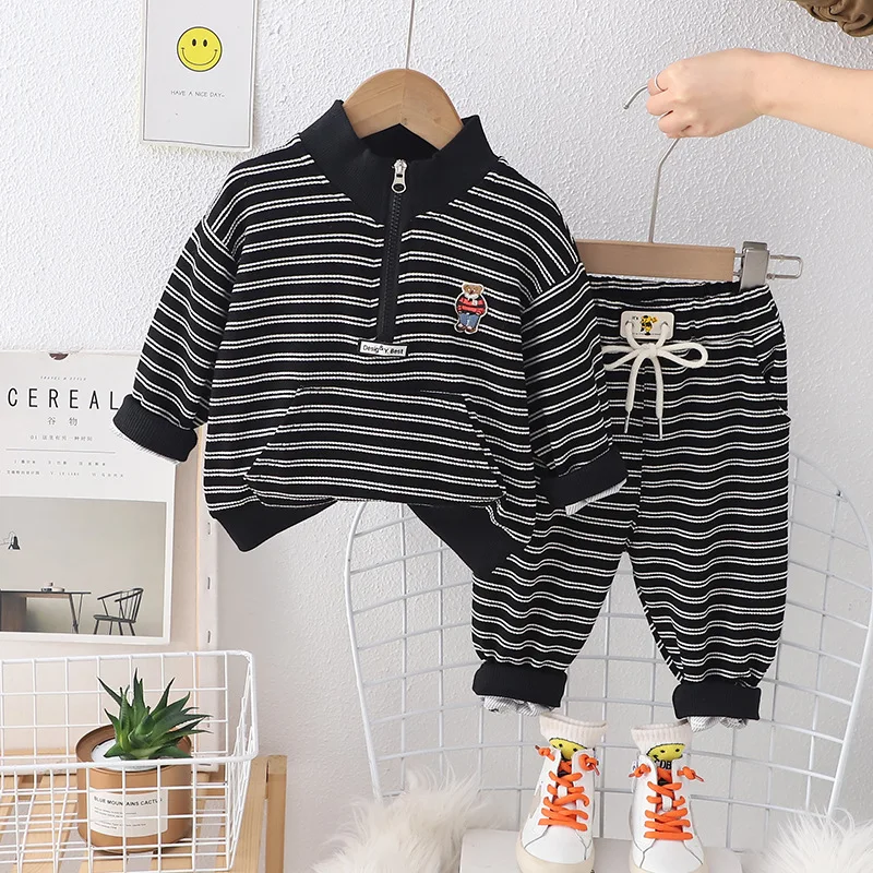 

Toddler Tracksuits 2024 Spring Baby Boy Clothes 2 To 3 Years Cartoon Striped Long Sleeve Hoodies and Pants Kids Boys Outfit Set