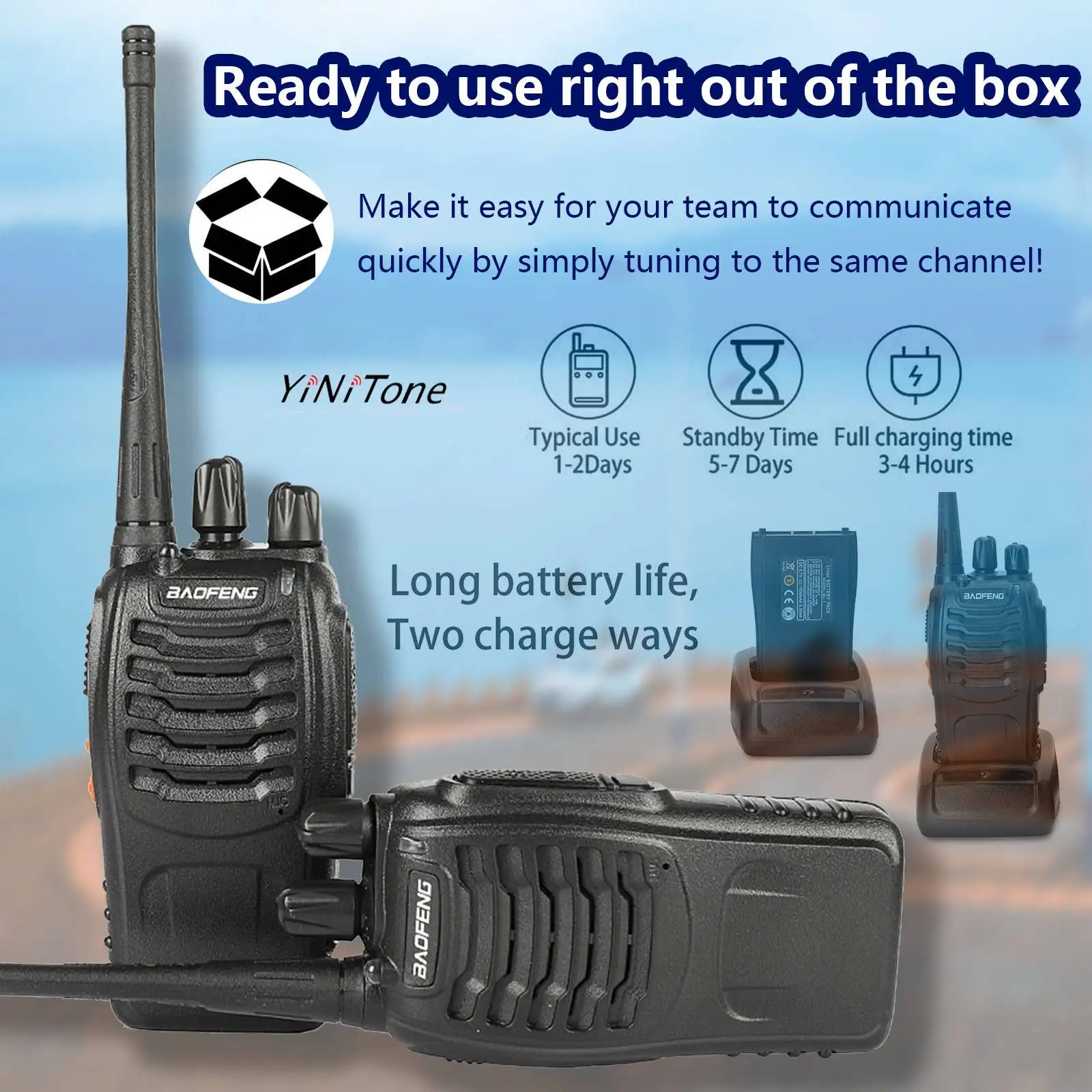 BAOFENG BF-888S Long Range 16 Channel Professional Radio Flashlight for Adults Team School Hunting Skiing Handheld Two Way Radio