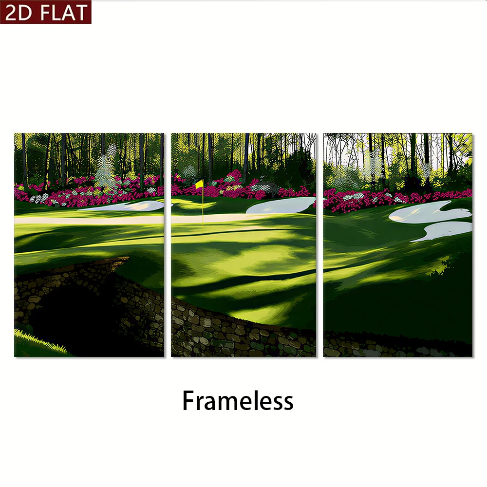 3PCS Frameless,1 set of triple golf course scenery living room bedroom study frameless decorative painting modern minimalist sty