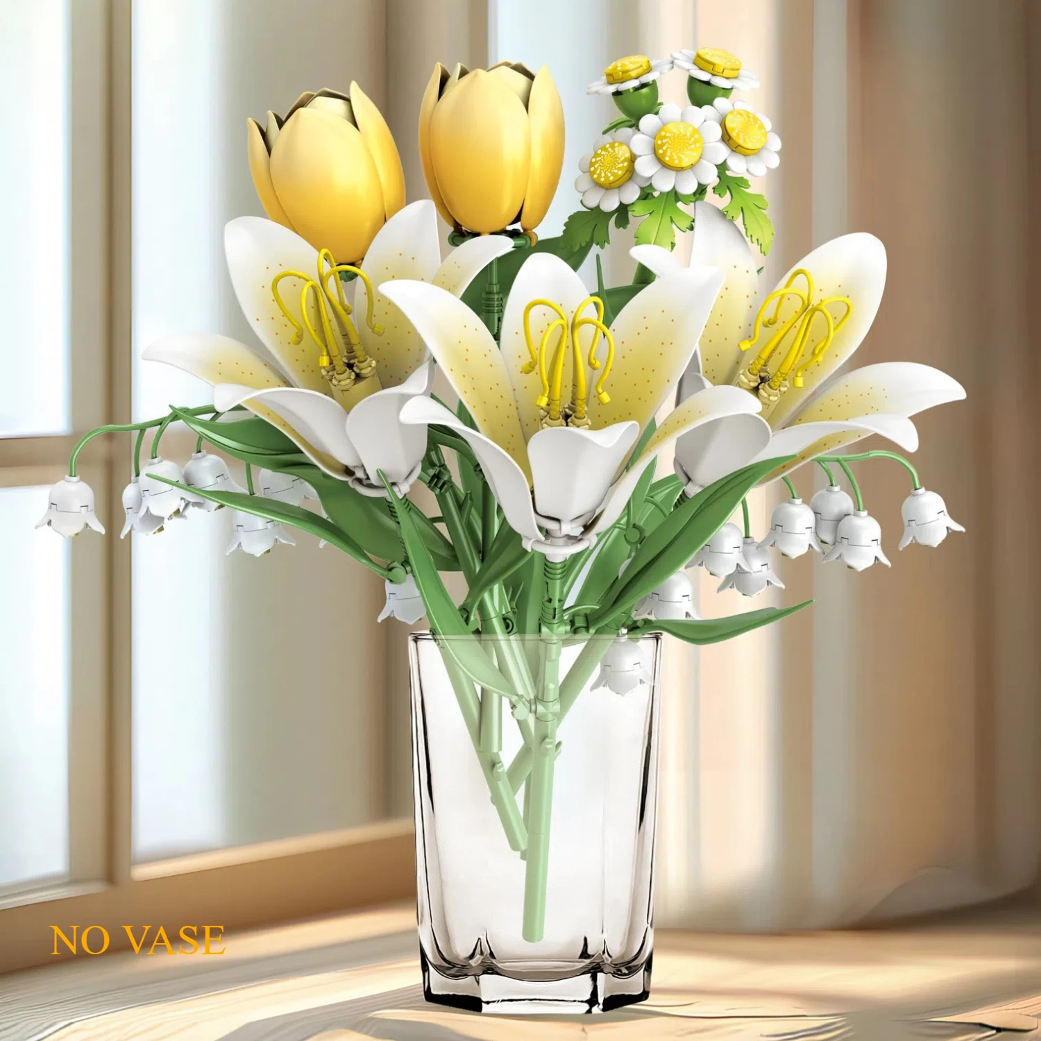 MOC 캐모마일 튤립 백합 꽃 꽃다발 빌딩 블록 세트 인공 꽃 DIY 장난감 어린이를위한 생일 특별한 날 선물