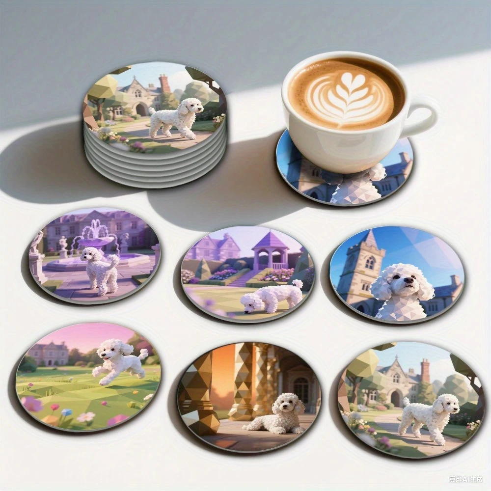 2D Cartoon Bichon Frise Poodle Dog Wooden Coaster Heat-resistant Fun Colour Printing Cup Mat Table Decor Cafes Restaurants Gifts view 5