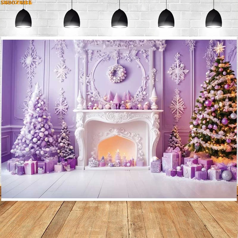

Christmas Day Wreath Family New Year Party Photography Backdrops Prop Window Living Room Xmas Tree Gift Snow Background TY-02