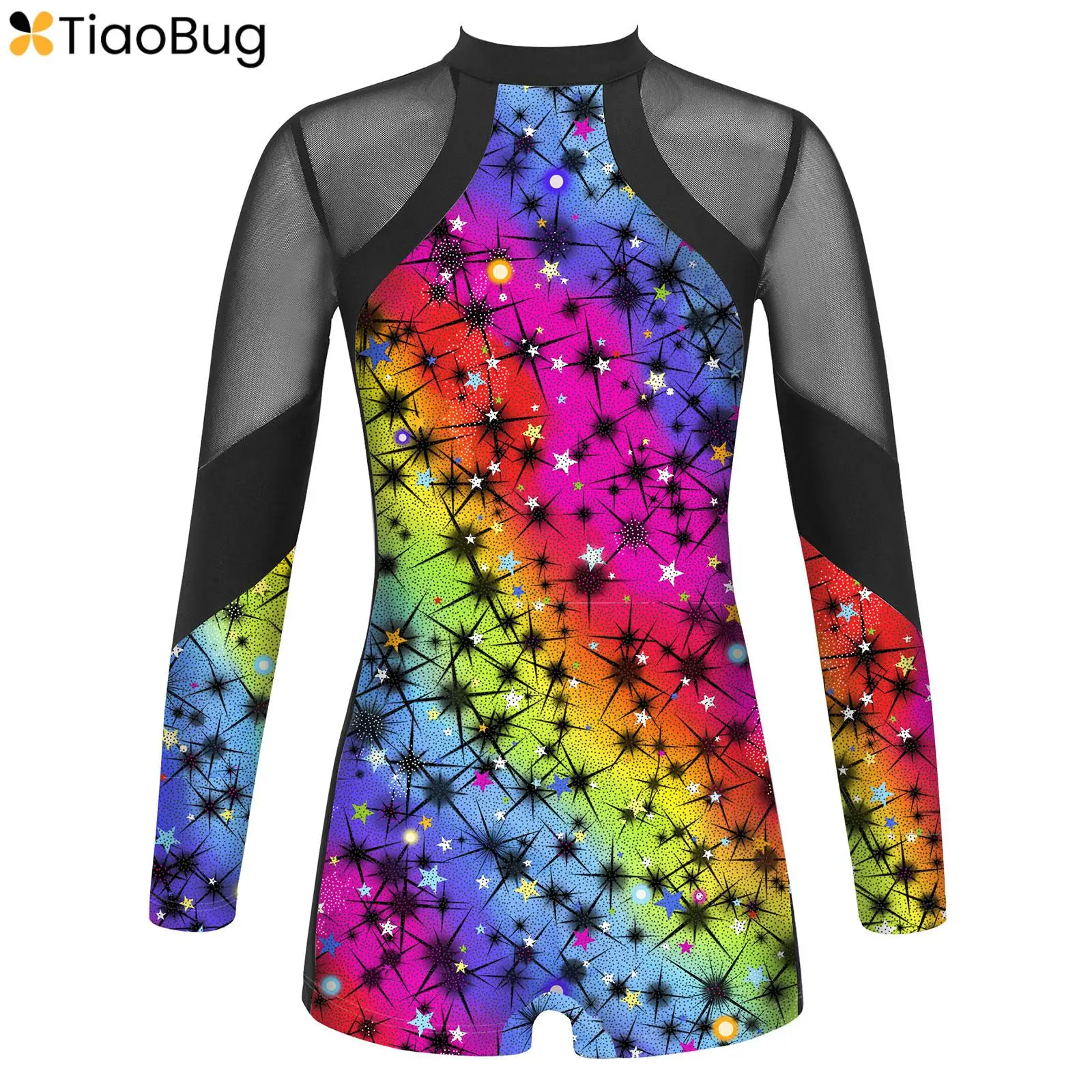 

Kids Girls Printed Long Sleeve Ballet Dance Gymnastics Leotards Ballerina Unitard Biketards Athletic Bodysuit Dancewear