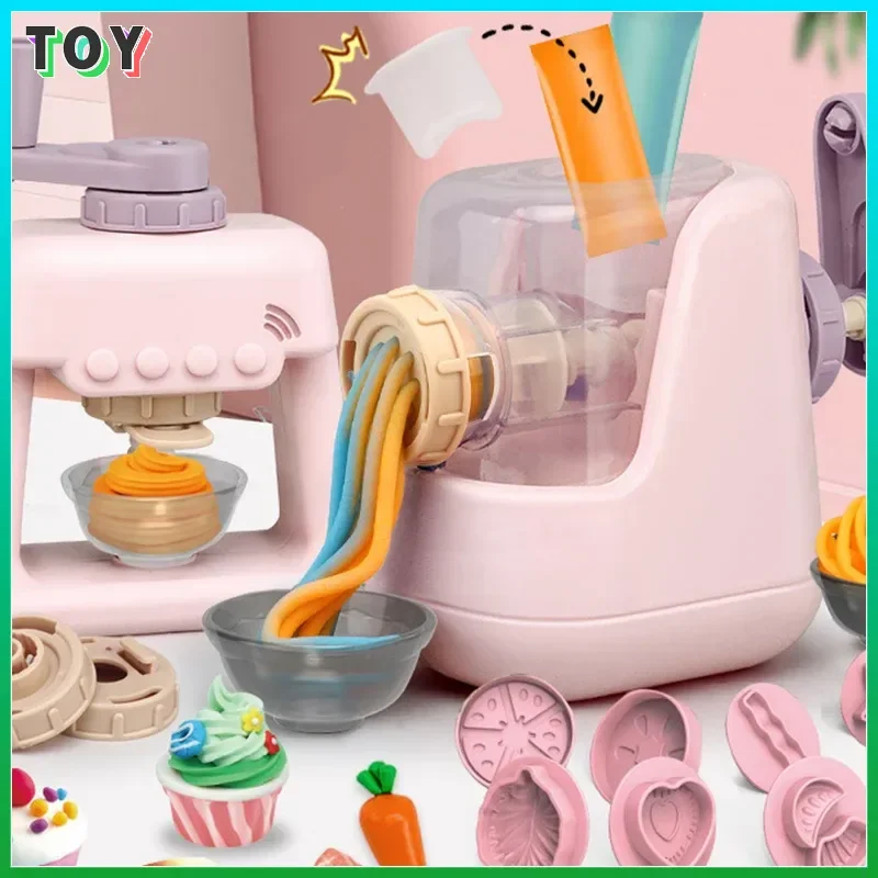 Diy Colourful Clay Pasta Machine Children Pretend Play Simulation Kitchen Ice Cream Machine Suit Model For Girl Toys Gift