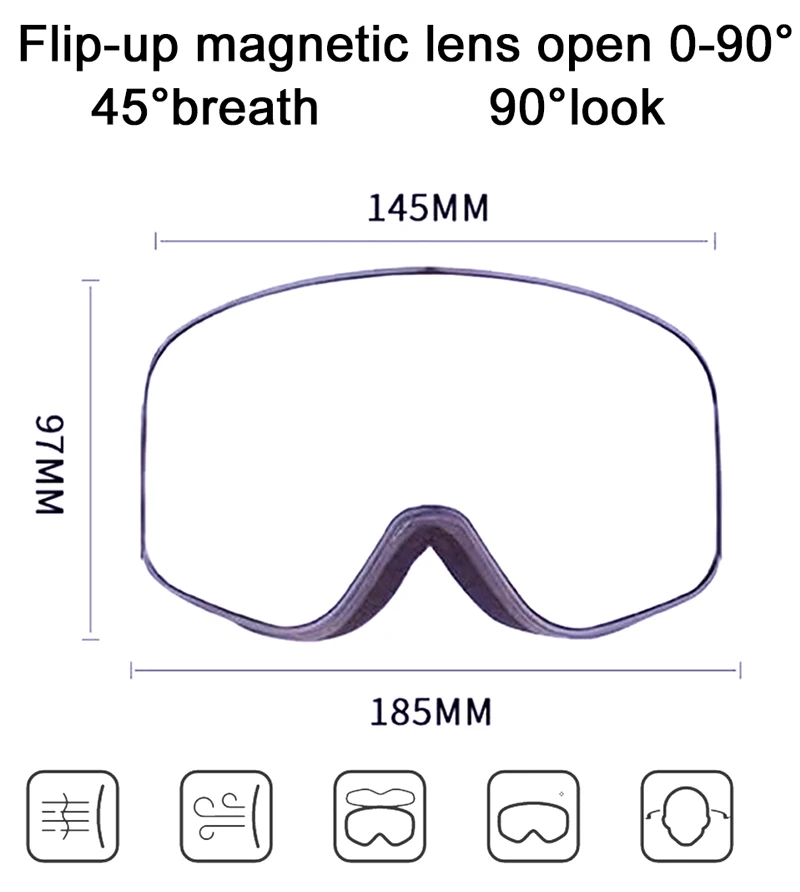 LOCLE Magnetische Skibrille Männer Frauen Doppelschichten Flip Up Snowboard Maske Skibrillen Antibeschlag OTG Motorrad Schneemobil Brille – Detail 4