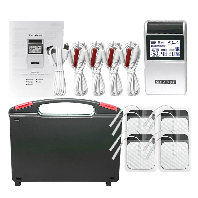 

Перезаряжаемый массажер Tens, стимулятор мышц, 4 канала, 20 уровней интенсивности, устройство для физиотерапии тела, шеи, спины, плеч