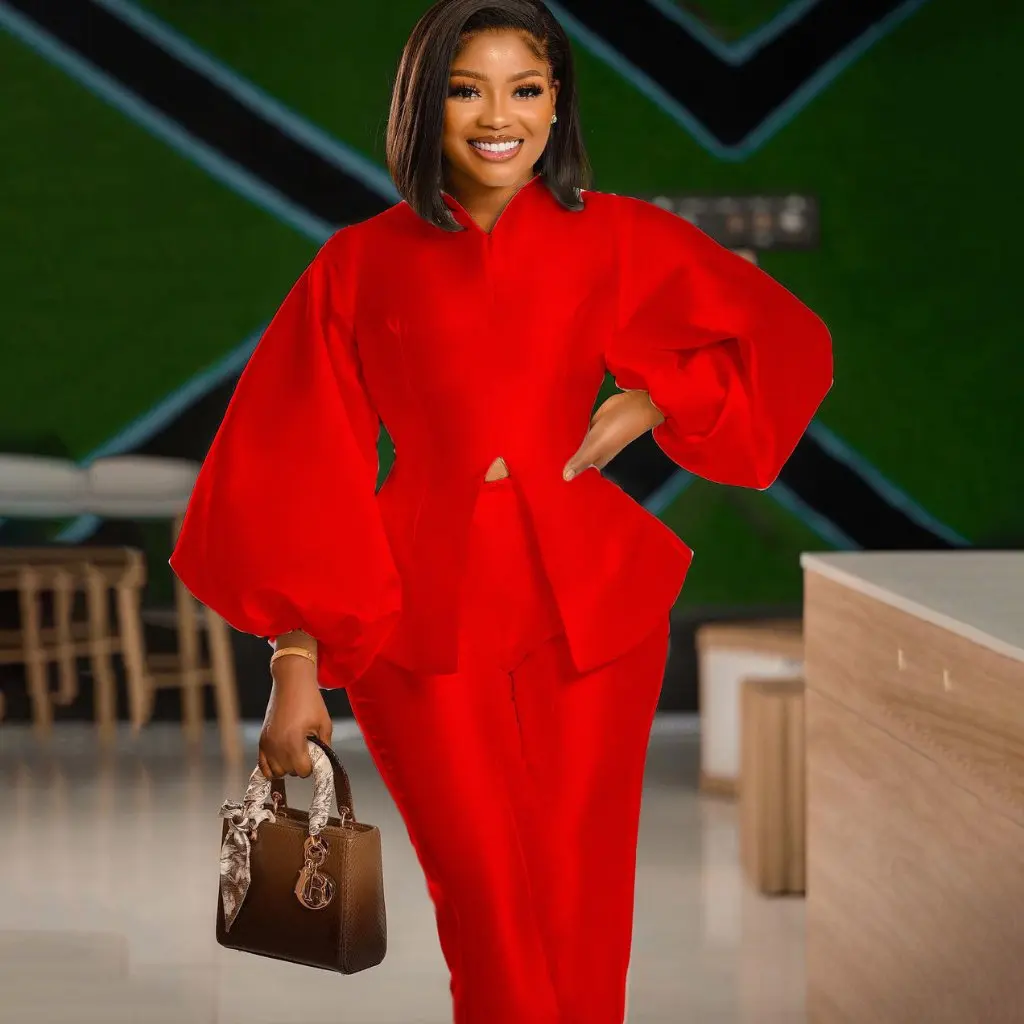 

Summer New D153 Elegant Commuter Casual Long-Sleeved Top And Trousers Set European And American Style Two-Piece Suit for Women